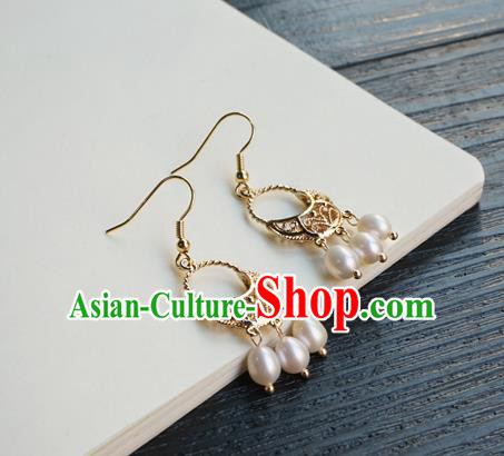Handmade Chinese Ear Accessories Ancient Women Hanfu Eardrop Classical Cheongsam Pearls Tassel Earrings