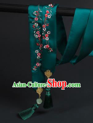 Chinese Classical Embroidered Green Silk Headband Hanfu Hair Accessories Handmade Hairlace for Women