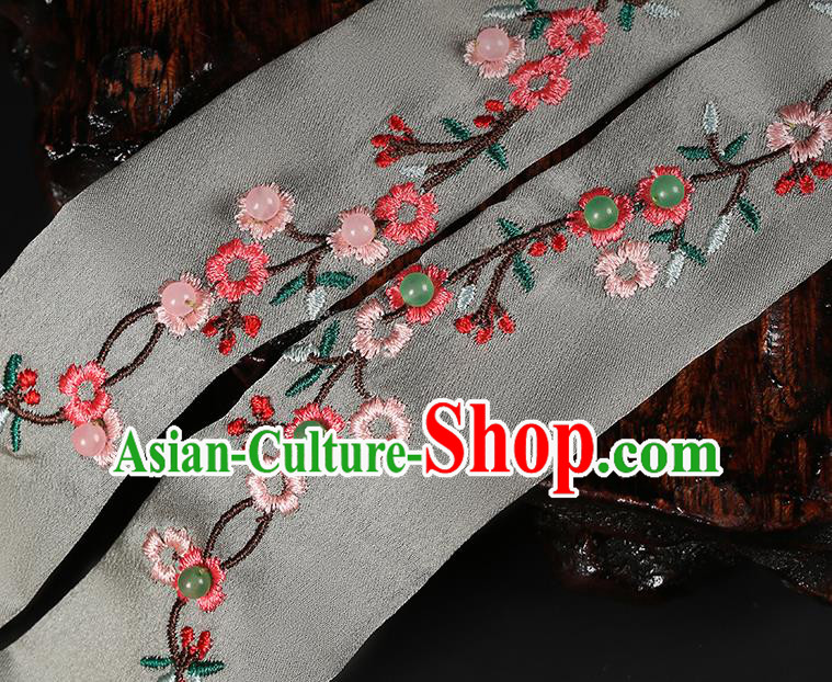 Chinese Classical Embroidered Grey Silk Headband Hanfu Hair Accessories Handmade Tassel Bandeau Hairlace for Women