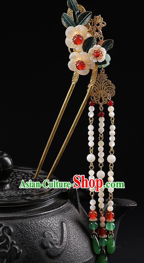 Chinese Classical Beads Tassel Hair Crown Hanfu Hair Accessories Handmade Ancient Princess Plum Blossom Hairpins for Women