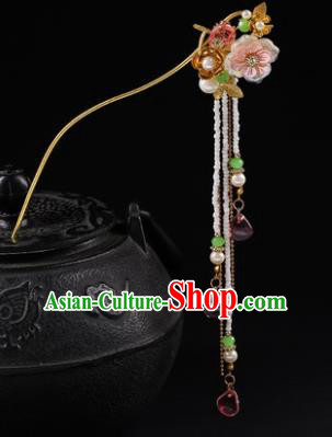 Chinese Classical Shell Plum Hair Clip Hanfu Hair Accessories Handmade Ancient Princess Beads Tassel Hairpins for Women