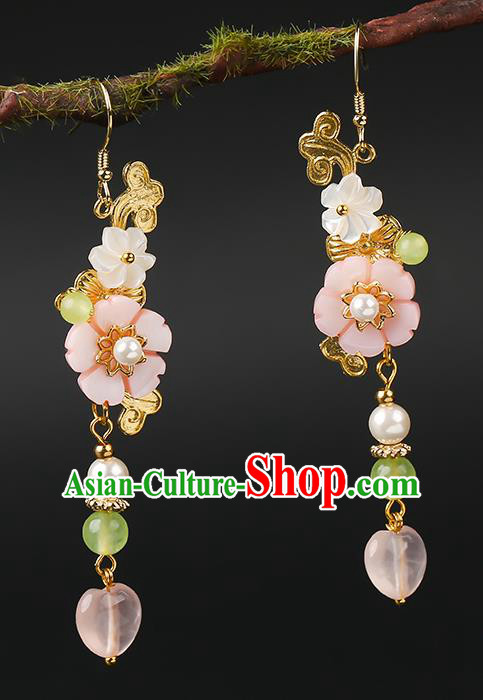 Handmade Chinese Shell Ear Accessories Classical Eardrop Ancient Women Hanfu Flower Earrings