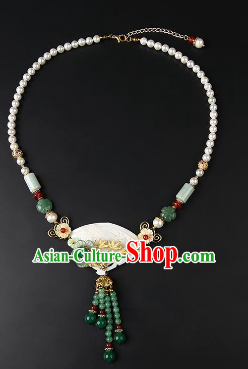 Chinese Handmade Song Dynasty Shell Necklet Classical Jewelry Accessories Ancient Hanfu Jade Tassel Necklace for Women