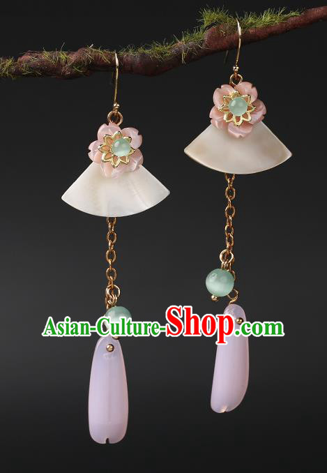 Handmade Chinese Shell Ear Accessories Classical Eardrop Ancient Women Hanfu Jade Earrings