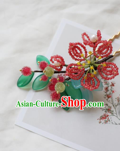 Chinese Classical Beads Flower Hair Clip Hanfu Hair Accessories Handmade Ancient Princess Waxberry Hairpins for Women