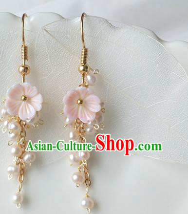 Handmade Chinese Pink Sakura Ear Accessories Classical Eardrop Ancient Women Hanfu Earrings
