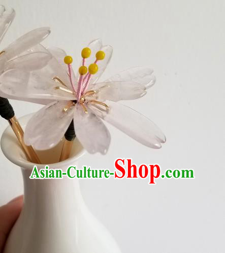 Chinese Classical White Flower Hair Clip Hanfu Hair Accessories Handmade Ancient Princess Hairpins for Women