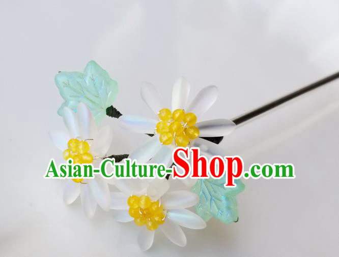 Chinese Classical White Daisy Hair Clip Hanfu Hair Accessories Handmade Ancient Song Dynasty Empress Hairpins for Women