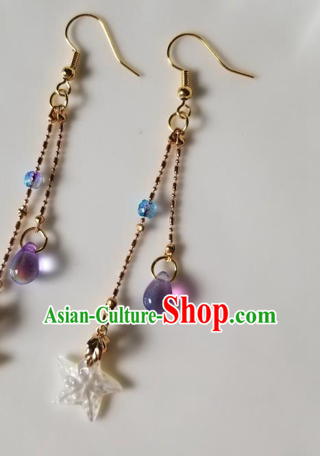 Handmade Chinese Shell Star Ear Accessories Classical Eardrop Ancient Women Hanfu Golden Tassel Earrings