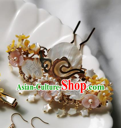 Chinese Classical Shell Rabbit Hair Claw Hanfu Hair Accessories Handmade Ancient Queen Pearls Hairpins for Women