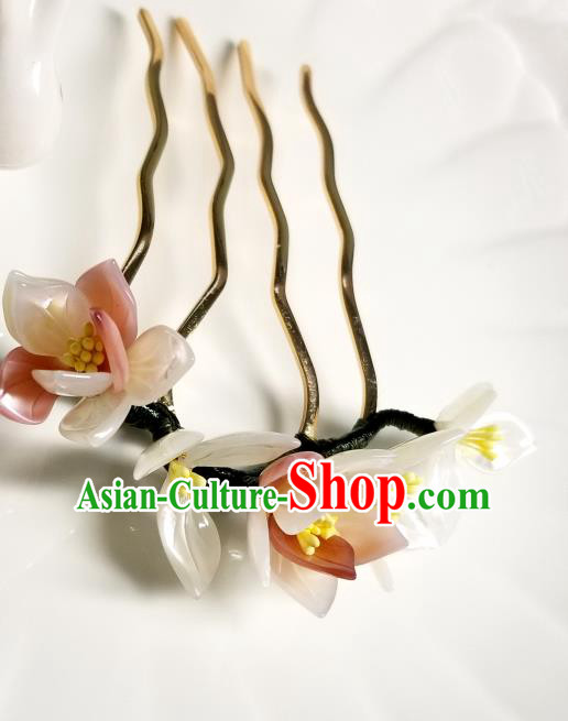 Chinese Classical Pink Magnolia Hair Comb Hanfu Hair Accessories Handmade Ancient Song Dynasty Empress Shell Hairpins for Women