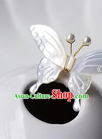 Chinese Classical White Shell Butterfly Hair Stick Hanfu Hair Accessories Handmade Ancient Song Dynasty Princess Hairpins for Women
