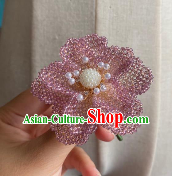 Chinese Classical Court Purple Beads Plum Blossom Hair Clip Women Hanfu Hair Accessories Handmade Ancient Qing Dynasty Princess Flower Hairpins