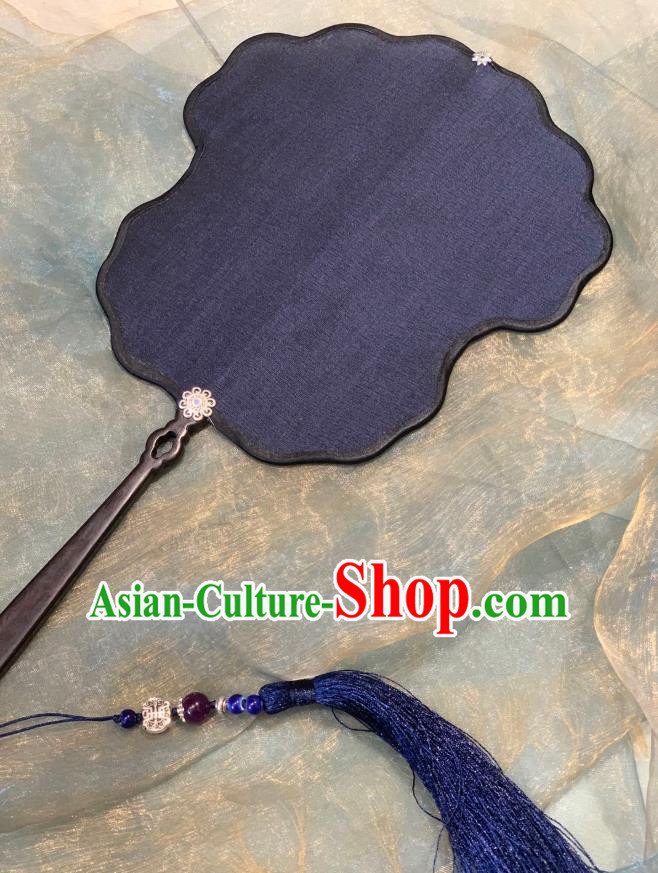 Chinese Classical Hanfu Princess Wedding Fan Ancient Song Dynasty Palace Fans Navy Silk Fans