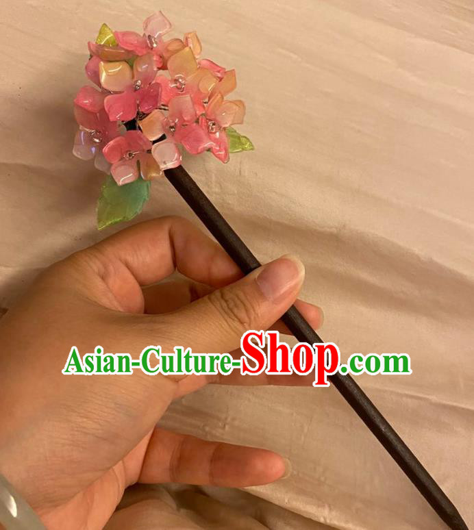 Chinese Ancient Palace Lady Pink Fragrans Hairpin Hanfu Hair Accessories Handmade Ebony Hair Clip