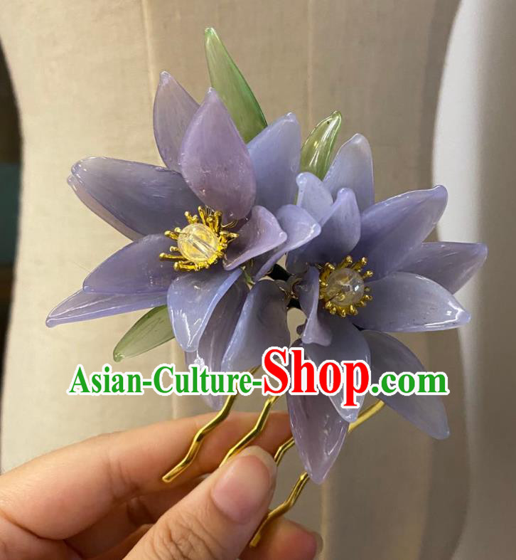 Chinese Classical Ming Dynasty Purple Lily Flowers Hair Comb Women Hanfu Hair Accessories Handmade Ancient Princess Hairpin