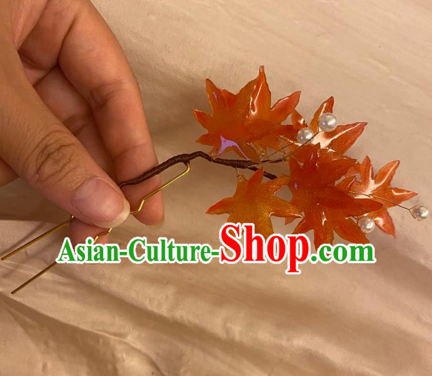 Chinese Ancient Palace Lady Hairpin Hanfu Hair Accessories Handmade Maple Leaf Hair Clip