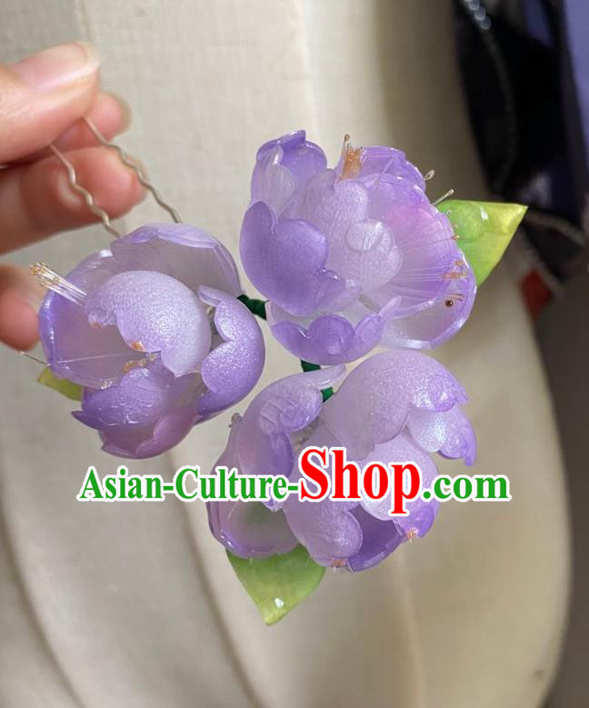 Chinese Ancient Palace Lady Argent Hairpin Hanfu Hair Accessories Handmade Purple Flowers Hair Clip