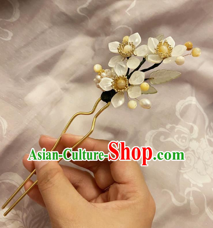 Chinese Classical White Plum Hair Clip Women Hanfu Hair Accessories Handmade Ancient Song Dynasty Princess Hairpin