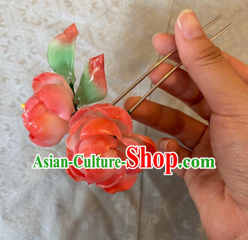 Chinese Women Classical Pink Flowers Hair Clip Handmade Ancient Princess Hanfu Hair Accessories Hairpin