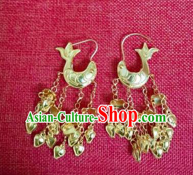 Handmade Chinese Classical Golden Tassel Fish Ear Accessories Eardrop Ancient Tang Dynasty Court Women Hanfu Earrings