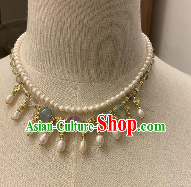 Chinese Handmade Pearls Necklet Classical Jewelry Accessories Ancient Hanfu Beads Necklace for Women
