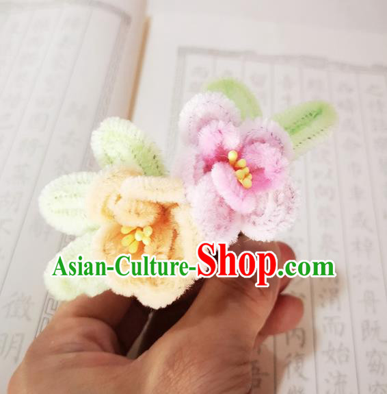Chinese Ancient Princess Velvet Flowers Hairpins Hair Accessories Handmade Qing Dynasty Palace Lady Peach Blossom Hair Stick
