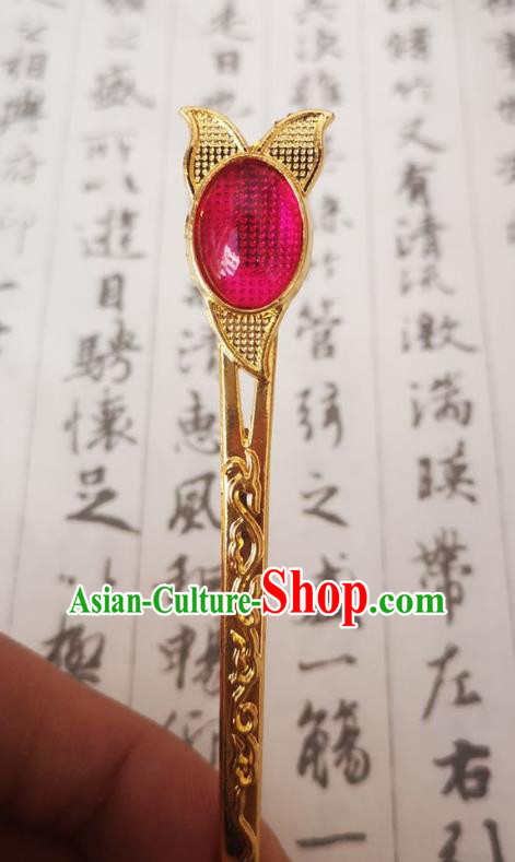 Chinese Ancient Empress Rosy Hairpins Hair Accessories Handmade Ming Dynasty Court Golden Hair Stick