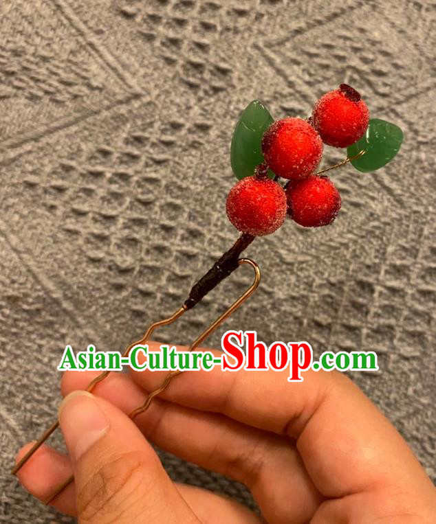 Chinese Ancient Princess Hairpin Hanfu Hair Accessories Women Handmade Red Waxberry Hair Clip
