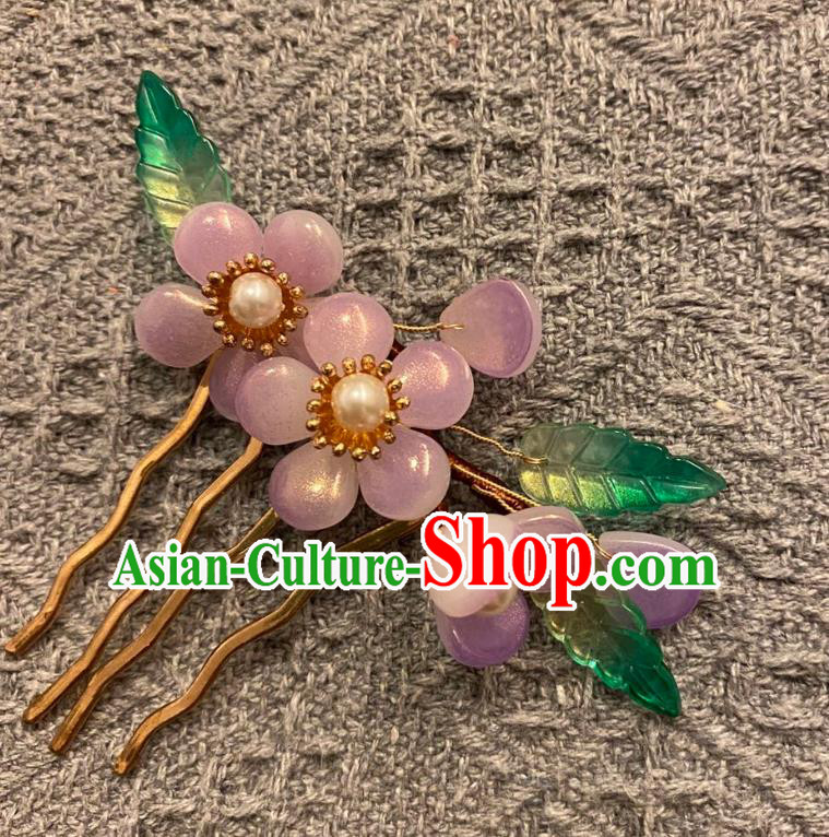 Chinese Ancient Princess Hairpin Hanfu Hair Accessories Women Handmade Pink Plum Flowers Hair Comb