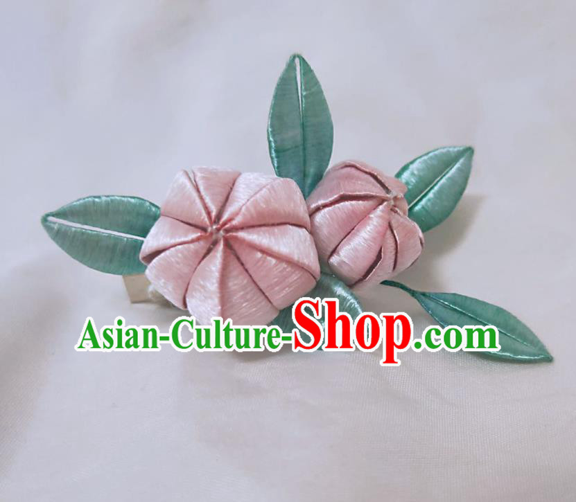 Chinese Ancient Princess Pink Silk Peach Hairpins Hair Accessories Handmade Hanfu Hair Stick