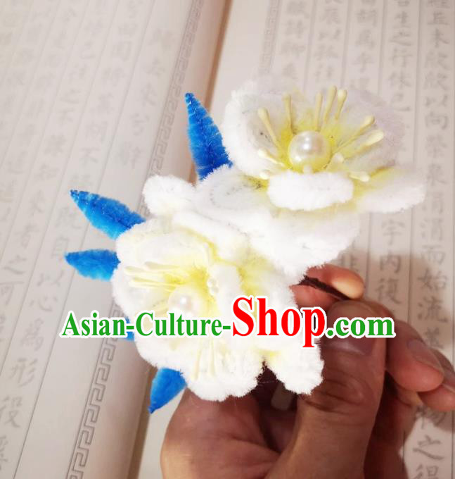 Chinese Ancient Princess Yellow Velvet Hairpins Hair Accessories Handmade Qing Dynasty Court Lady Peach Blossom Hair Stick