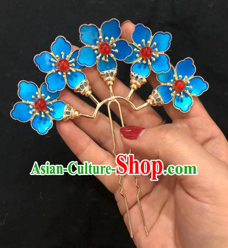 Chinese Ancient Court Empress Blueing Hairpins Hair Accessories Handmade Ming Dynasty Palace Plum Blossom Hair Stick
