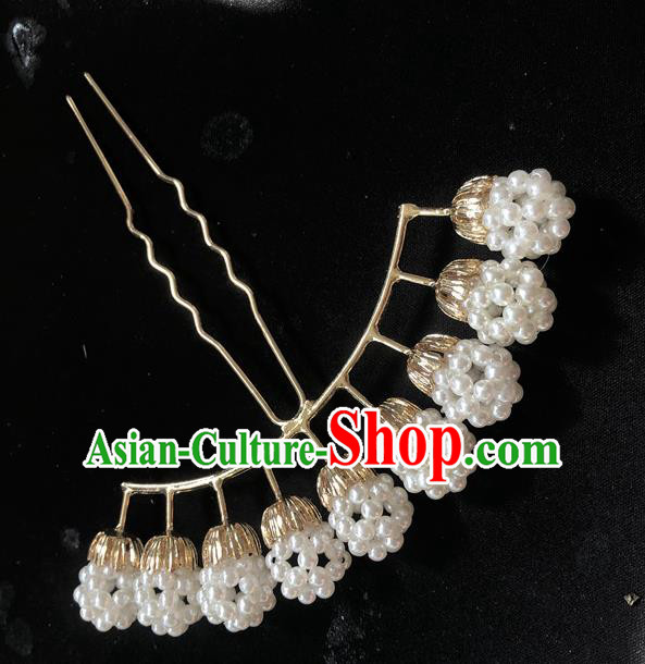 Chinese Ancient Court Empress Pearls Hairpins Hair Accessories Handmade Ming Dynasty Palace Hair Stick