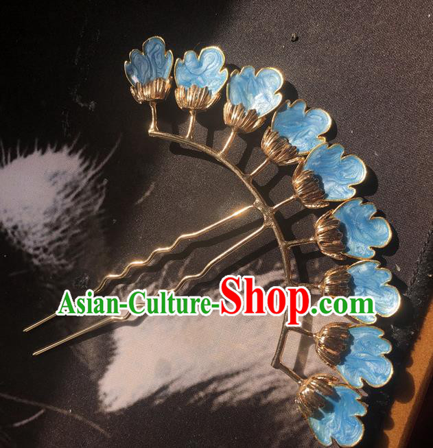 Chinese Ancient Court Empress Hairpins Hair Accessories Handmade Ming Dynasty Palace Blueing Hair Stick