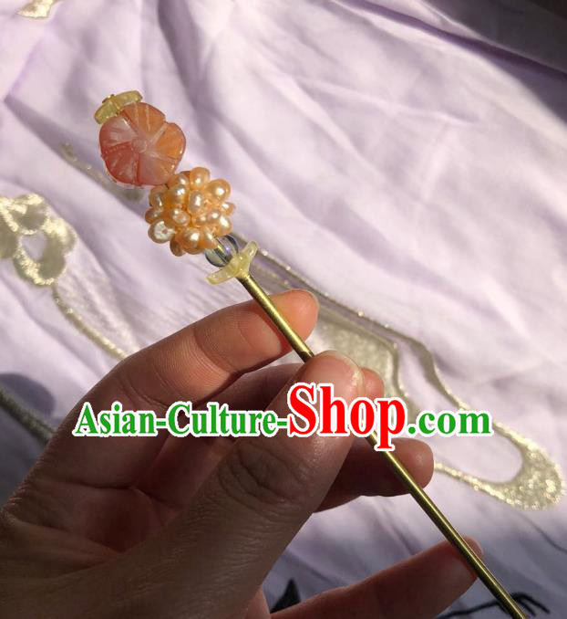 Chinese Ancient Empress Plum Blossom Hairpins Hair Accessories Handmade Ming Dynasty Court Golden Pearls Hair Stick