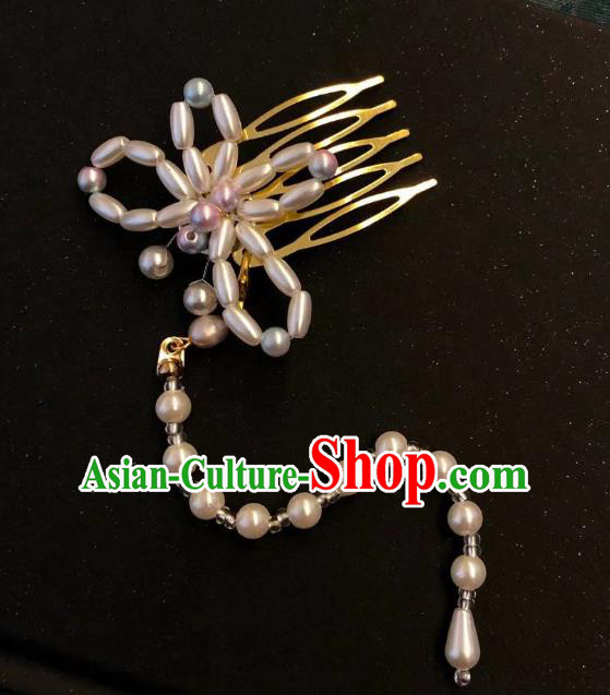 Chinese Ancient Palace Princess Hairpins Hair Accessories Handmade Ming Dynasty Court Pearls Butterfly Tassel Hair Comb
