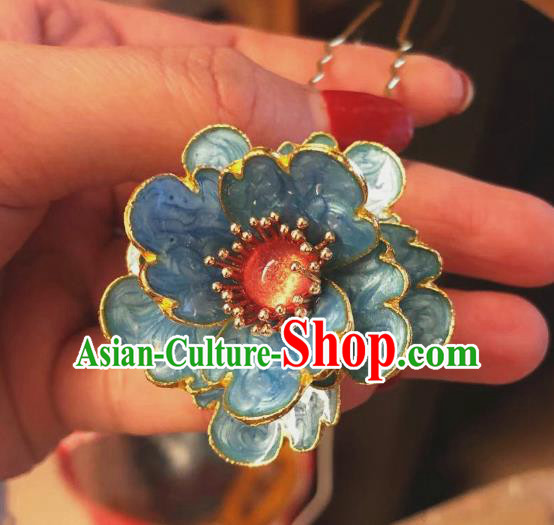Chinese Ancient Imperial Concubine Blue Peony Hairpins Hair Accessories Handmade Ming Dynasty Court Hair Stick