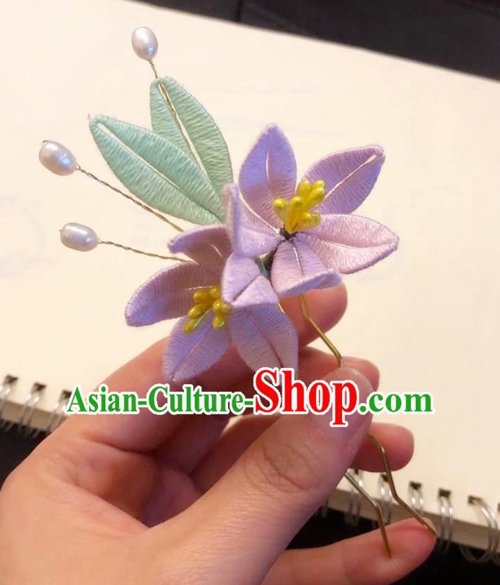 Chinese Ancient Court Lady Lilac Silk Flowers Hairpins Hair Accessories Handmade Tang Dynasty Hair Stick