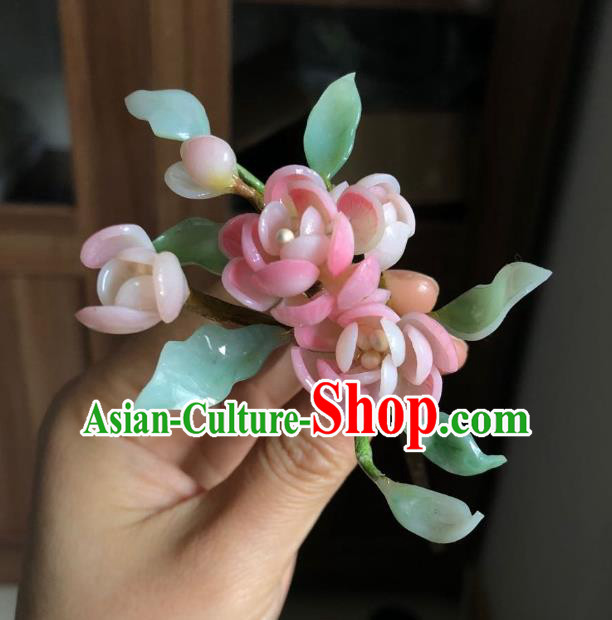 Chinese Ancient Princess Blossom Hairpins Hair Accessories Handmade Ming Dynasty Pink Peach Flowers Hair Stick