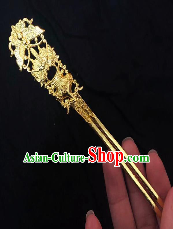Chinese Ancient Empress Golden Butterfly Peony Hairpins Hair Accessories Handmade Ming Dynasty Palace Hair Stick