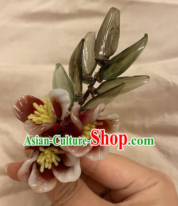 Chinese Ancient Palace Lady Pourpre Flowers Hairpins Hair Accessories Handmade Plastic Hair Stick