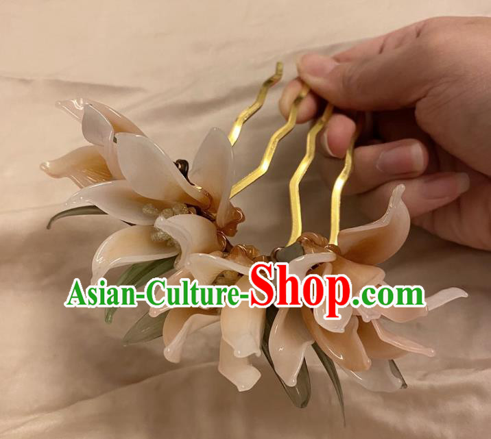 Chinese Ancient Palace Lady Flowers Hairpins Hair Accessories Handmade Plastic Magnolia Hair Comb