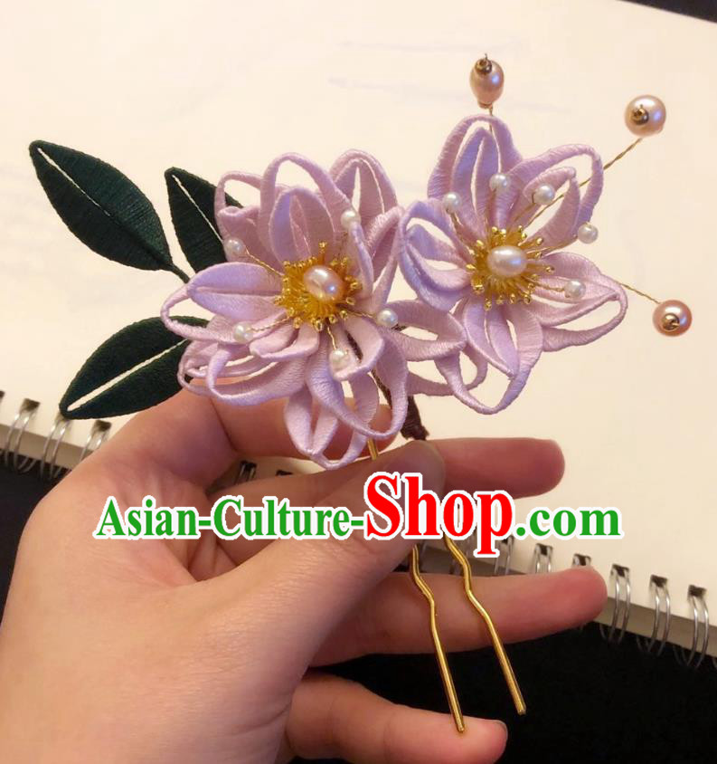 Chinese Ancient Court Lady Pink Silk Flowers Hairpins Hair Accessories Handmade Tang Dynasty Epiphyllum Hair Stick