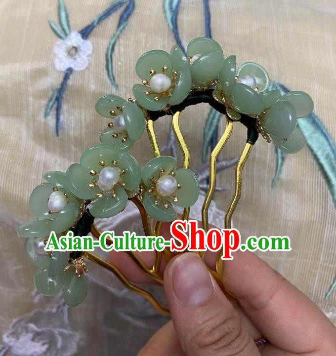 Chinese Ancient Palace Lady Green Plum Blossom Hairpins Hair Accessories Handmade Ming Dynasty Hair Combs