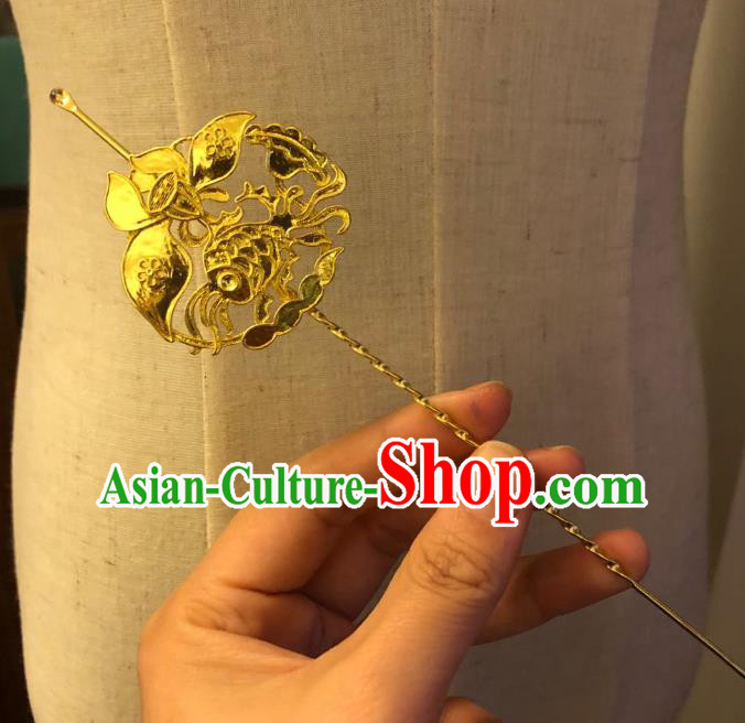 Chinese Ancient Palace Lady Golden Fish Curette Hairpins Hair Accessories Handmade Ming Dynasty Hair Stick