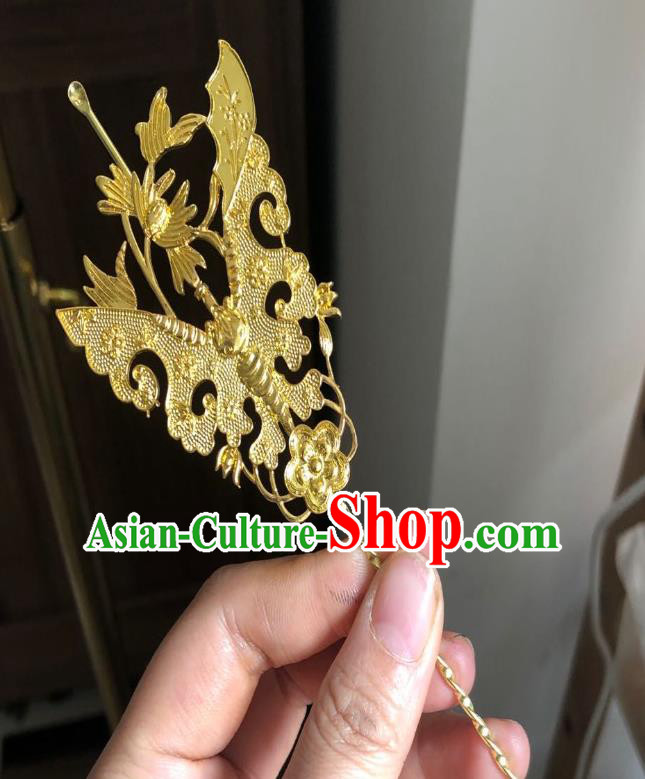 Chinese Ancient Palace Lady Golden Butterfly Curette Hairpins Hair Accessories Handmade Ming Dynasty Queen Hair Stick