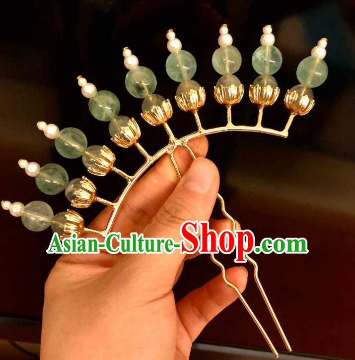 Chinese Ancient Court Women Green Beads Hairpins Hair Accessories Handmade Ming Dynasty Palace Hair Stick