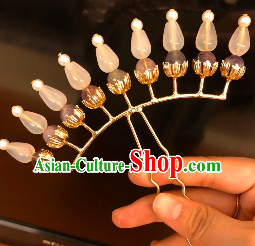 Chinese Ancient Court Empress Pink Beads Hairpins Hair Accessories Handmade Ming Dynasty Palace Hair Stick