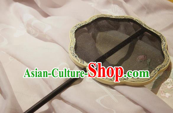 Chinese Classical Black Silk Fans Handmade Fan Ancient Ming Dynasty Princess Hanfu Painting Flower Palace Fan